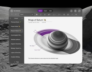 Screenshot showing Microsoft OneNote on the Apple Vision Pro