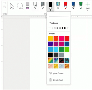 microsoftt pen tools and Draw tab